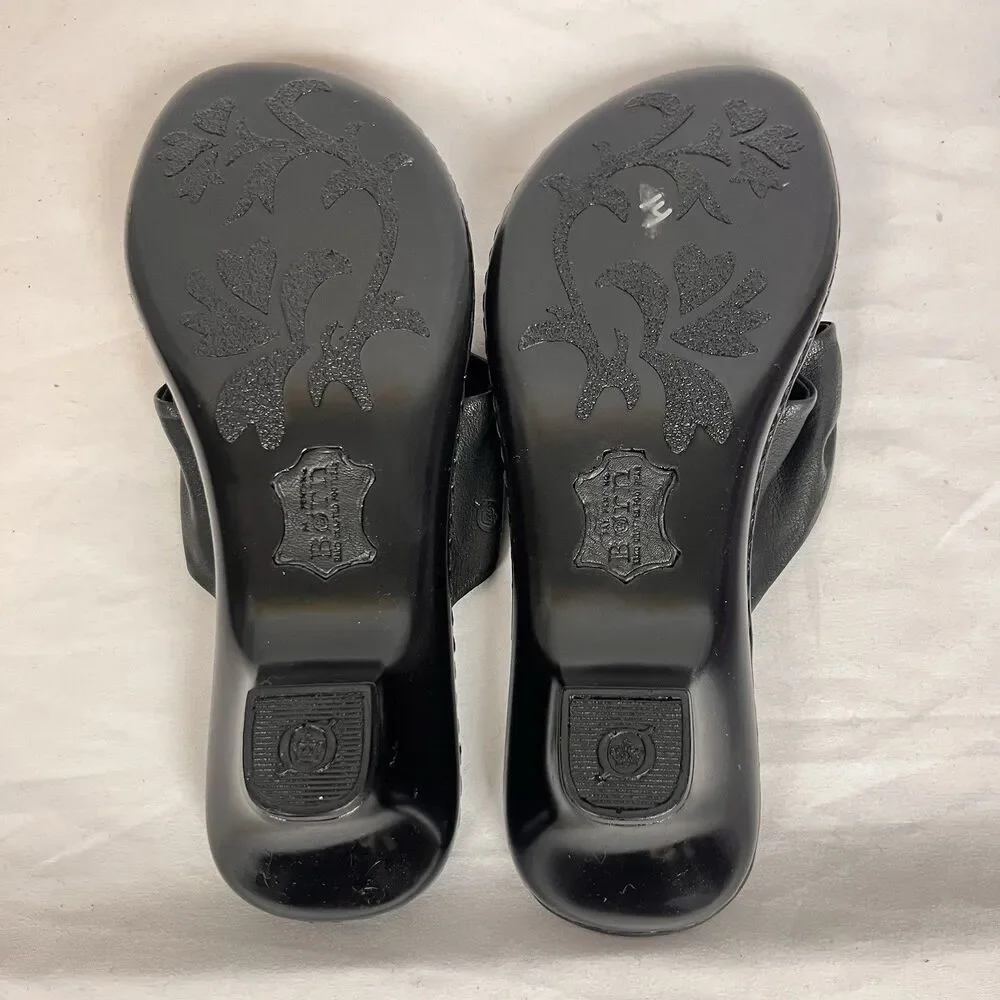 Born Børn Black Leather Thong Sandals Size 7 Comfort Boho Minimalist Chic